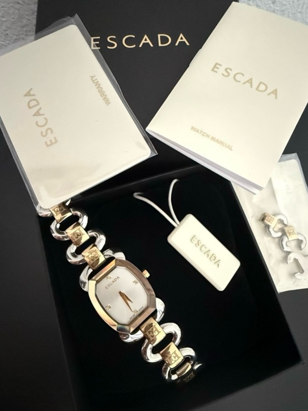 Escada Two-Tone Gold and Silver Link Bracelet Watch with White Dial - Picture 9 of 14